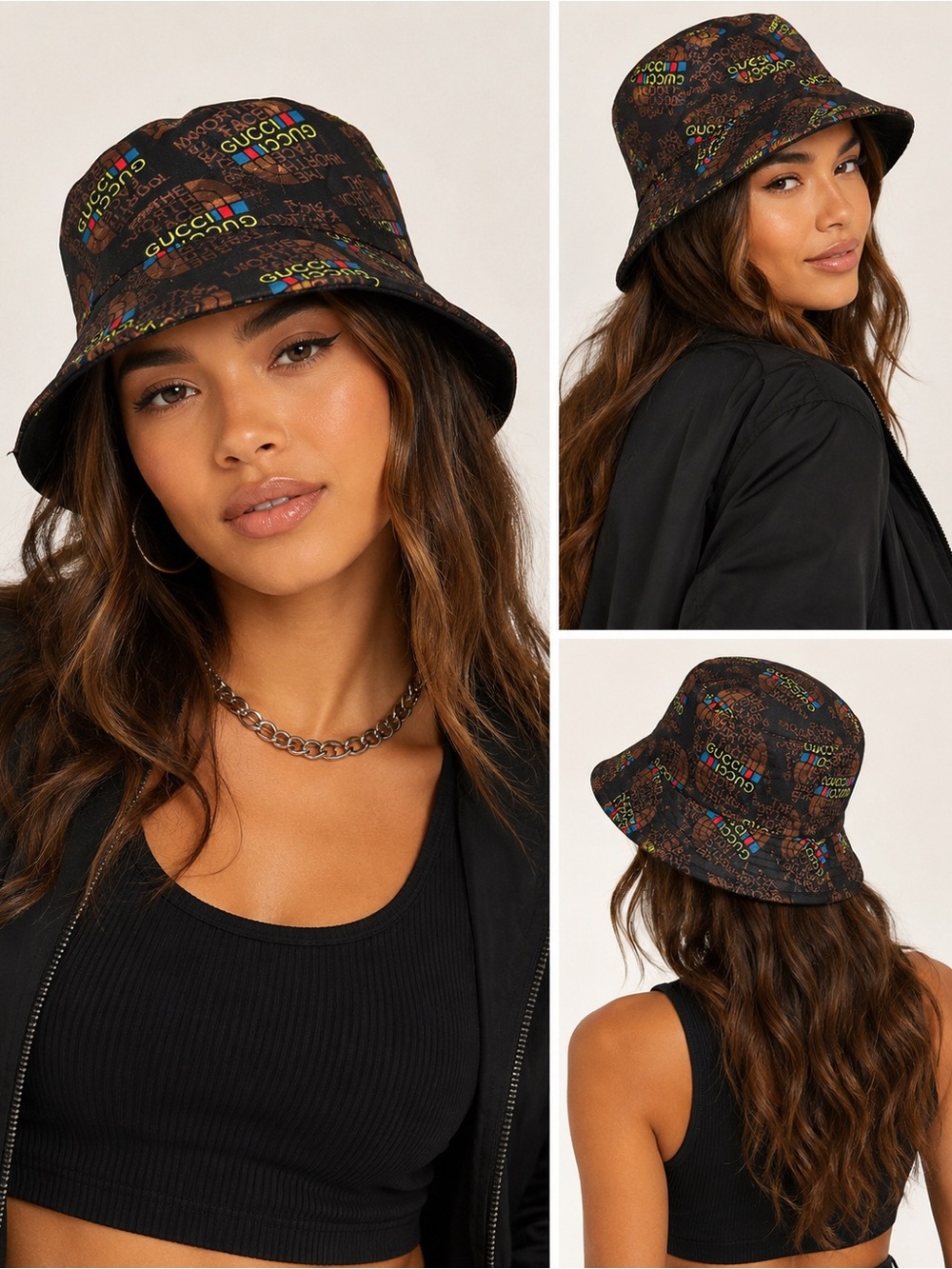 Designer Inspired Monogram Bucket Hat
Black Multi Logo Streetwear Hat